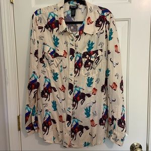 Wrangler Retro Cowboy Turquoise Pearl Snap Long Sleeve